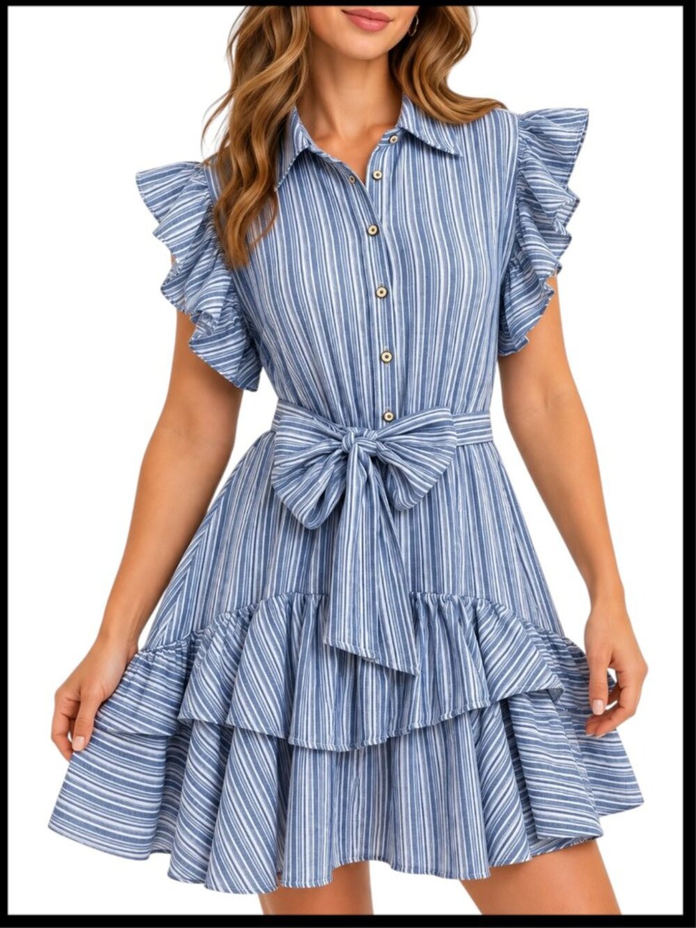 Aqua Nordstrom Mini Dress Blue White Striped Ruffle Tie Waist S
